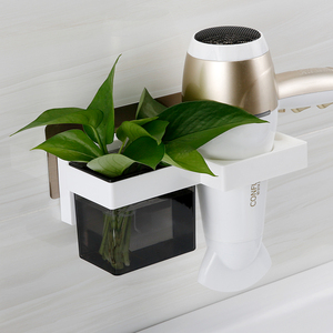 Suporte de armazenamento de banheiro de plástico montado na parede suporte pendurado auto-adesivo Secador de cabelo Rack de vaso - Product Image 5