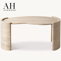 Table console élégante et moderne en travertin, de forme organique en forme de rein, avec supports en C, pour salon et entrée, personnalisable OEM