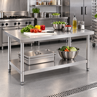 Table de travail en acier inoxydable 304 201 de haute qualité, robuste, à double niveau, équipement de cuisine pour cuisines commerciales