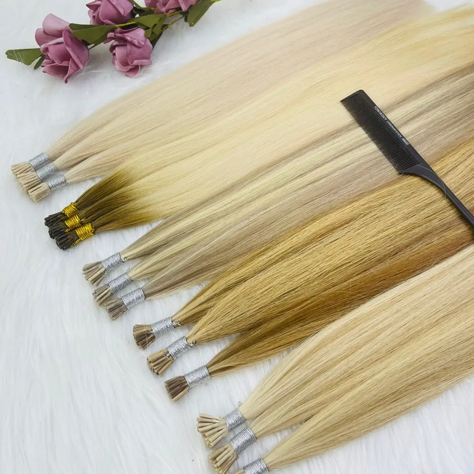 Groothandel Italiaanse Keratine Lijm Bond I Tip Hair Extensions Menselijk Haar Dubbel Getrokken Remy Keratine Hair Extensions