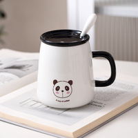 Taza de Porcelana con Diseño de Animal de Dibujos Animados en Blanco y Negro con Cuchara, Apta para Microondas y Lavavajillas, para Fiestas, Diseño Adorable