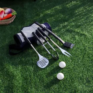 Bộ Dụng Cụ BBQ Câu Lạc Bộ Golf Phụ Kiện Thép Không Gỉ Dụng Cụ Nướng BBQ Có Tay Cầm TPR