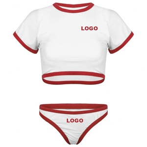 Traje de Baño Deportivo de 2 Piezas para Mujer, Diseño Sexy, Color Sólido, Cintura Separada, con Logotipo Personalizado en 3D, Muestra Gratis, Ropa de Playa - Product Image 1