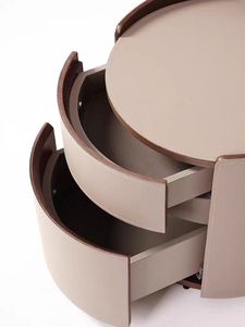 Muebles italianos para dormitorio de hotel, madera maciza y sillín de cuero, mesita de noche redonda, mesa circular, color ahumado - Product Image 4