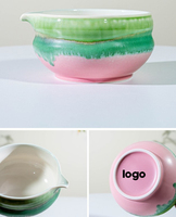 Bol Chawan Bicolore au Design Personnalisé avec Logo, Couleurs Changeantes au Four, Mignon, Luxueux, Écologique, Ensemble d'Outils à Matcha Naturels en Céramique Japandi
