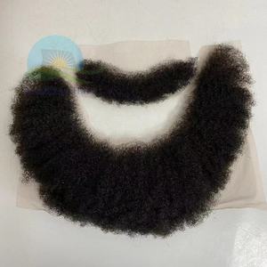 Nouvelle arrivée : Moustache et barbe en cheveux humains Remy indiens naturels noirs, bouclés <span class=keywords><strong>afro</strong></span> de 4 mm, entièrement noués à la main avec une ligne de cheveux faite à la main - Product Image 2
