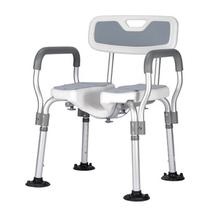 Chaise de douche en aluminium 47X56X(67-80)CM, hauteur réglable avec accoudoirs pour personnes handicapées et femmes enceintes - Product Image 3