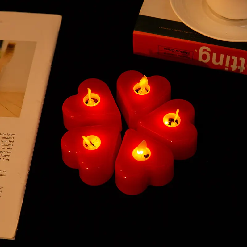 दिल के आकार का Flameless चंचल बैटरी संचालित स्विंग मोमबत्तियों का नेतृत्व किया चाय रोशनी लाल प्यार के आकार का चंचल मोमबत्ती शादी के लिए
