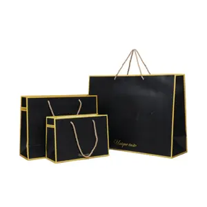 Baiyin black luxury boutique gift shopping retail hard kraft paper bags with your own logo