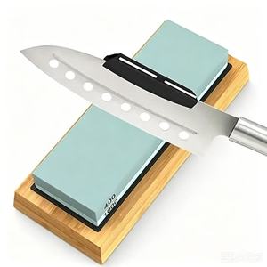 Ensemble d'affûtage de couteaux multifonctionnel et durable avec <span class=keywords><strong>pierre</strong></span> à <span class=keywords><strong>aiguiser</strong></span> multi-grains, <span class=keywords><strong>guide</strong></span> d'angle et base stable en bambou - Product Image 2