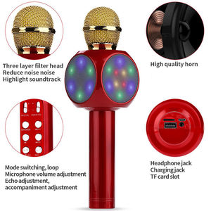 Microphone de karaoké sans fil d'anniversaire de Noël Machine de haut-parleur de karaoké portable avec lumières LED contrôlables - Product Image 5