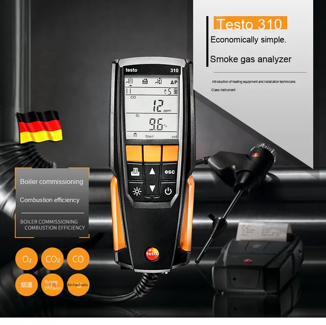 Portable Testo310 Industrial Gas Analyzer for Combustion Efficiency Flue Gas Monitoring Detects CO for Boiler Flue Gas Analysis