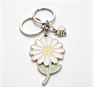 Enamel <b>Bee</b> Flower Keychain Metal Key Ring Alloy Bag Charm Pendant <b>Gift</b> Accessory - Product Image 1
