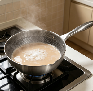 Poêle à frire en acier inoxydable FLEY 18/20/22/24 cm avec poignée anti-brûlure, pot à lait et à soupe pour cuisinière à induction - Product Image 3