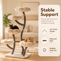 Arbre à chat en acier premium avec des nids moelleux en forme de nuage, des poteaux en sisal naturel, base stable, meubles d'escalade pour chat