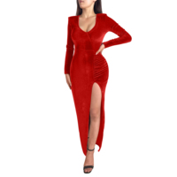 Vestido ajustado de manga larga con abertura alta, estilo europeo y americano, para mujer, recién llegado.
