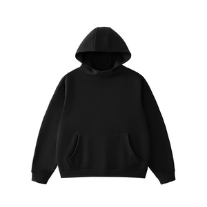 Sweat à capuche surdimensionné noir uni en coton tricoté doublé, respirant, écologique et imperméable, avec épaules tombantes - Product Image 1