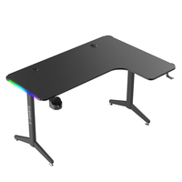 Bureau d'ordinateur en forme de L avec éclairage RVB, porte-gobelet, charge sans fil et USB - Table de jeu pour PC de course