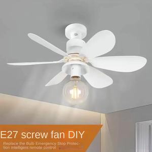 พัดลมเพดาน E27พร้อมไฟ LED ดีไซน์ทันสมัย360ควบคุมระยะไกลการหมุนการตกแต่งบ้านสำหรับห้องนั่งเล่น - Product Image 1