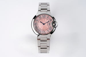 Montre mécanique automatique élégante et tendance, cadran rose gravé, bracelet en acier inoxydable, verre saphir, miroir en verre - Product Image 1