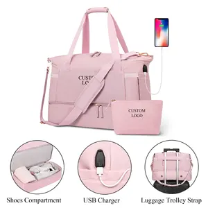 custom logo Sports Travel Gym fitness Duffel Bag for Women with USB Charging Port Wet dry and Shoes compartment