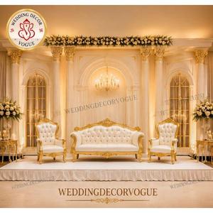 Scène de réception de mariage en fibre de verre haut de gamme pour la décoration de scène de mariage indien avec piliers de fond ornés - Product Image 4