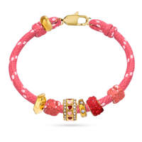 Bracelet tressé rose tendance EDGE avec breloque cœur plaqué or et perles en strass rouges, bijoux fantaisie pour femme