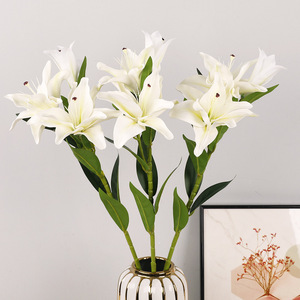 ช่อดอกลิลลี่ประดิษฐ์ ผ้าไหม กลีบดอกคู่ สมจริงสูง สำหรับตกแต่งงานแต่งงานและบ้าน สไตล์คลาสสิก - Product Image 3