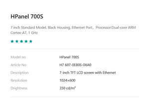 HUCEEN HPanel 700S Modelo Estándar de 7 Pulgadas, Carcasa Negra, Puerto Ethernet, Procesador: Doble Núcleo ARM Cortex-A7 1 GHz - Product Image 2