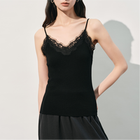 002353 Nouvelle Arrivée Débardeur Camisole à Bretelles Fines avec Bordure en Dentelle, Léger et Respirant, Noir et Blanc