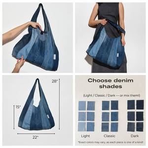 Bolso de Hombro de Mezclilla Personalizado con Parches, Bolso de Compras de Mezclilla, Bolso Tote de Mezclilla Ligero de Gran Capacidad - Product Image 3