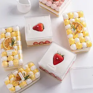 280 pièces/Carton clair acrylique plastique carré Cube Tiramisu gâteau petite acrylique Dessert boîte conteneurs de stockage avec couvercle