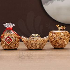 Figurine en cristal en forme de pomme, feuille d'or, décoration de la maison, cadeau Feng Shui - Product Image 3