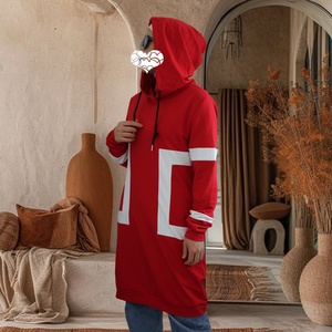 Sudadera con capucha de alta calidad para mujer, estampado cuadrado blanco con bolsillos laterales, Top largo para otoño e invierno, ropa para mujer 2246 # - Product Image 5