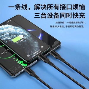 Cable de datos 5 en 1 con trenzado de nailon, carga rápida para dispositivos Apple con conectores tipo C y Lightning, 1m de longitud, color negro - Product Image 4
