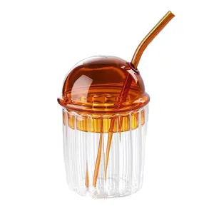 Ручная выдувка термостойкая цветная боросиликатная купольная крышка стеклянная чайная кружка кофейная чашка с соломинкой