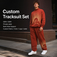 Survêtement personnalisé à col montant avec motif montagne rayonnant, pantalon de jogging à cordon de serrage, streetwear décontracté imprimé pour homme