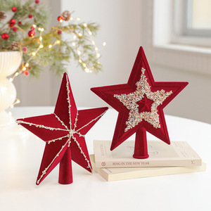 Velvet Star Ornament Decorative Christmas <strong>Tree</strong> <strong>Topper</strong> Red Velvet Christmas <strong>Tree</strong> Star Glitter Christmas <strong>Tree</strong> Star <strong>Topper</strong> - Product Image 2