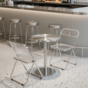 Set Tavolo e Sedie in Acciaio Inox per Caffetteria di Tendenza, Stile Industriale Minimalista Pieghevole per Uso Commerciale - Product Image 1