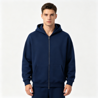 Hoodie Kasual Harian 420gsm dengan Saku Samping, Model Longgar, Bahu Jatuh, Resleting, Bahan French Terry Tebal dan Lembut, Desain Kustom, Laris Manis