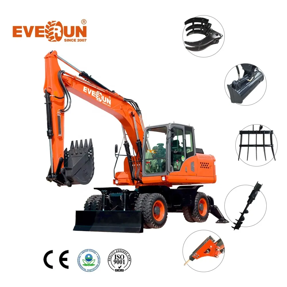 EVERUN ERWE150 13500กก.เครื่องCEได้รับการรับรองGrappleรุ่นด้านหน้าพลั่วแบบพกพาMiniครัวเรือนสวนถังรถขุดล้อใหม่