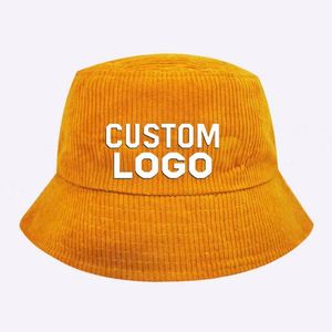 Solid Color Fashion Men Women Sun Protection <b>Flat</b> Top Wide Brim Fisherman Caps Custom Embroidery Logo Corduroy Bucket <b>Hats</b> - Product Image 1