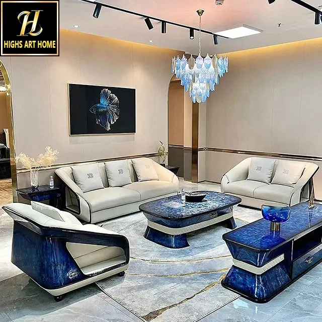 One Stop Service New High Quality Italian Luxury Sofa Modern Art Style Modular Gray Leather Sofa Sets For Villa Hotels