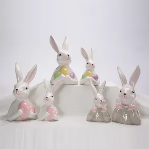 Cadeaux faits à la main Artware Pâques Home Decor Céramique Animal Famille Lapin Figurines de Lapin