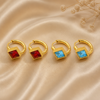Boucles d'oreilles créoles carrées en cristal, ton or, acier inoxydable, pierres colorées, bijoux tendance, à porter au quotidien