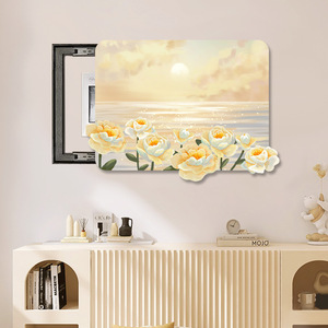 Cornice in pellicola di cristallo per quadri decorativi floreali color crema, stile lusso leggero; Nasconde la scatola di distribuzione - Nessuna perforazione richiesta - Product Image 2