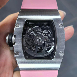 Men's <b>Skeleton</b> <b>Automatic</b> Mechanical <b>Watch</b>, Tonneau Shape Design, Pink Rubber Strap, Sports <b>Watch</b> - Product Image 2