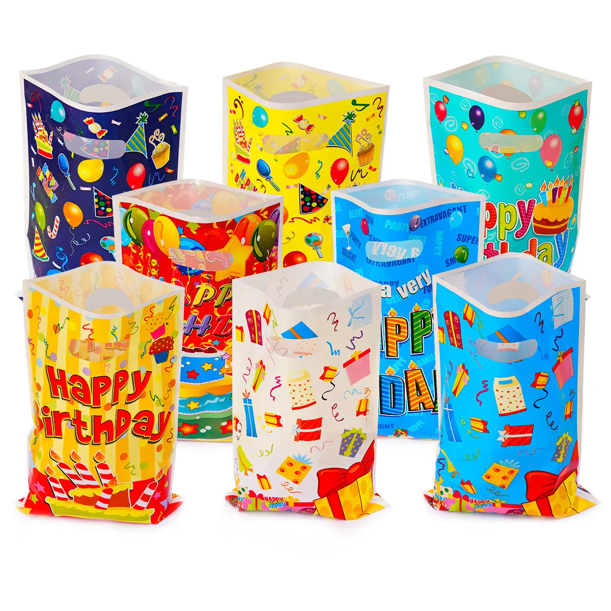 Gran oferta, bolsa de regalo de plástico para fiesta de cumpleaños para niños, bolsas de dulces de dibujos animados para feliz cumpleaños, niño, niña, bolsa de regalos para baby shower