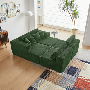 Conjunto de Sofá Seccional Modular Moderno de 4 Plazas, de Pana a Rayas, en Forma de L, con Chaise Longue, Tapizado, Móvil, para Sala de Estar de Apartamento - Product Image 5