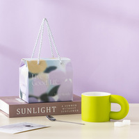 Mug en céramique pastel mat 320ml/370ml avec poignée perlée, coffret cadeau d'affaires avec cuillère, compatible lave-vaisselle et micro-ondes, pour le bureau et la maison